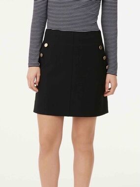 Club Monaco Black Mini Skirt with Gold Button Accents